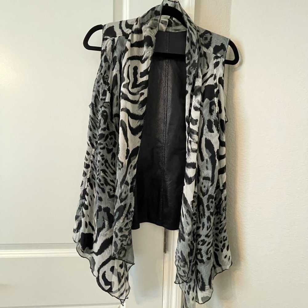 Women's Cardigan Open Front Animal Leopard Print Sleeveless White Black tagless